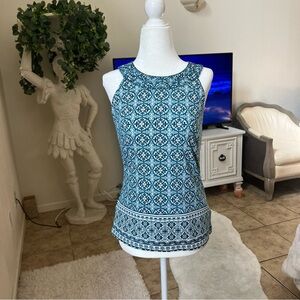 White House Black Market Teal Patterned Tank Top